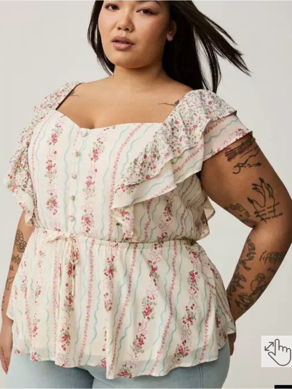 Torrid Antoinette Floral Flutter Sleeve Chiffon Top NWT 2X